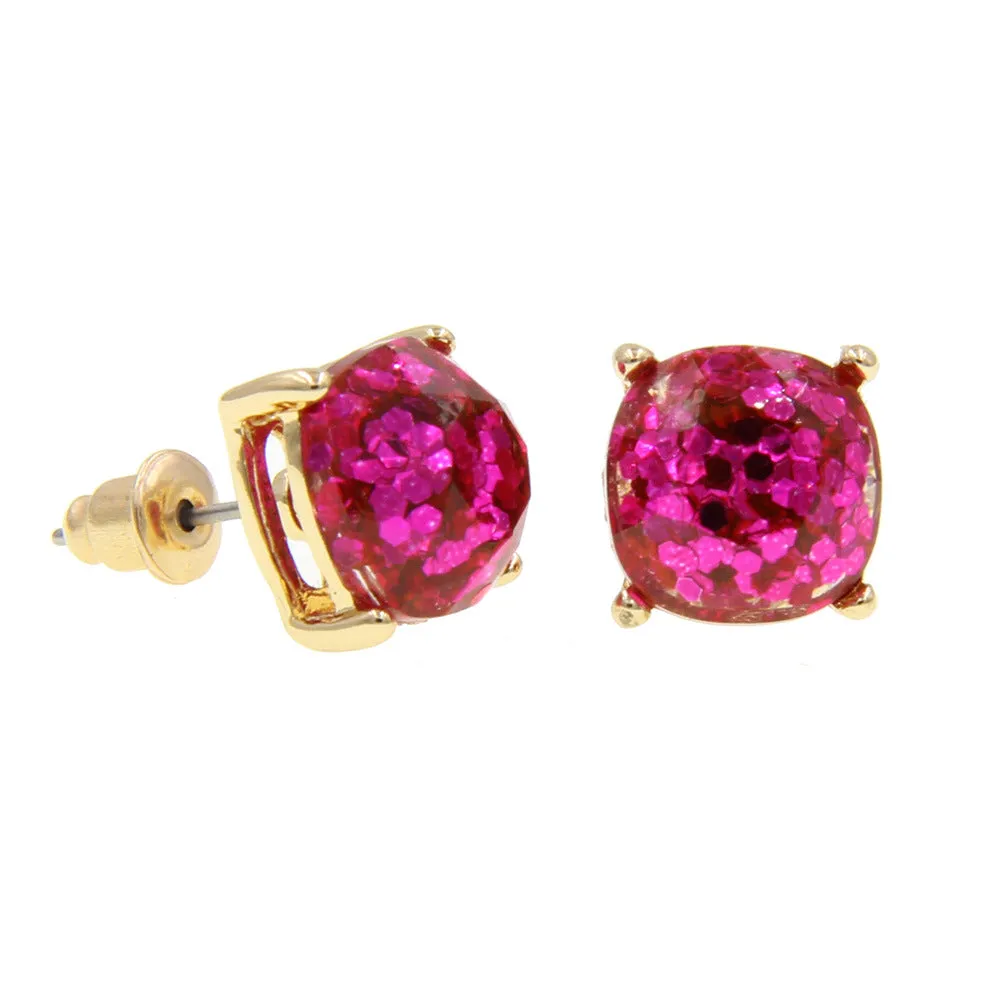 Wholesale Imitation Gemstone Square Sequin Colorful Resin Earrings