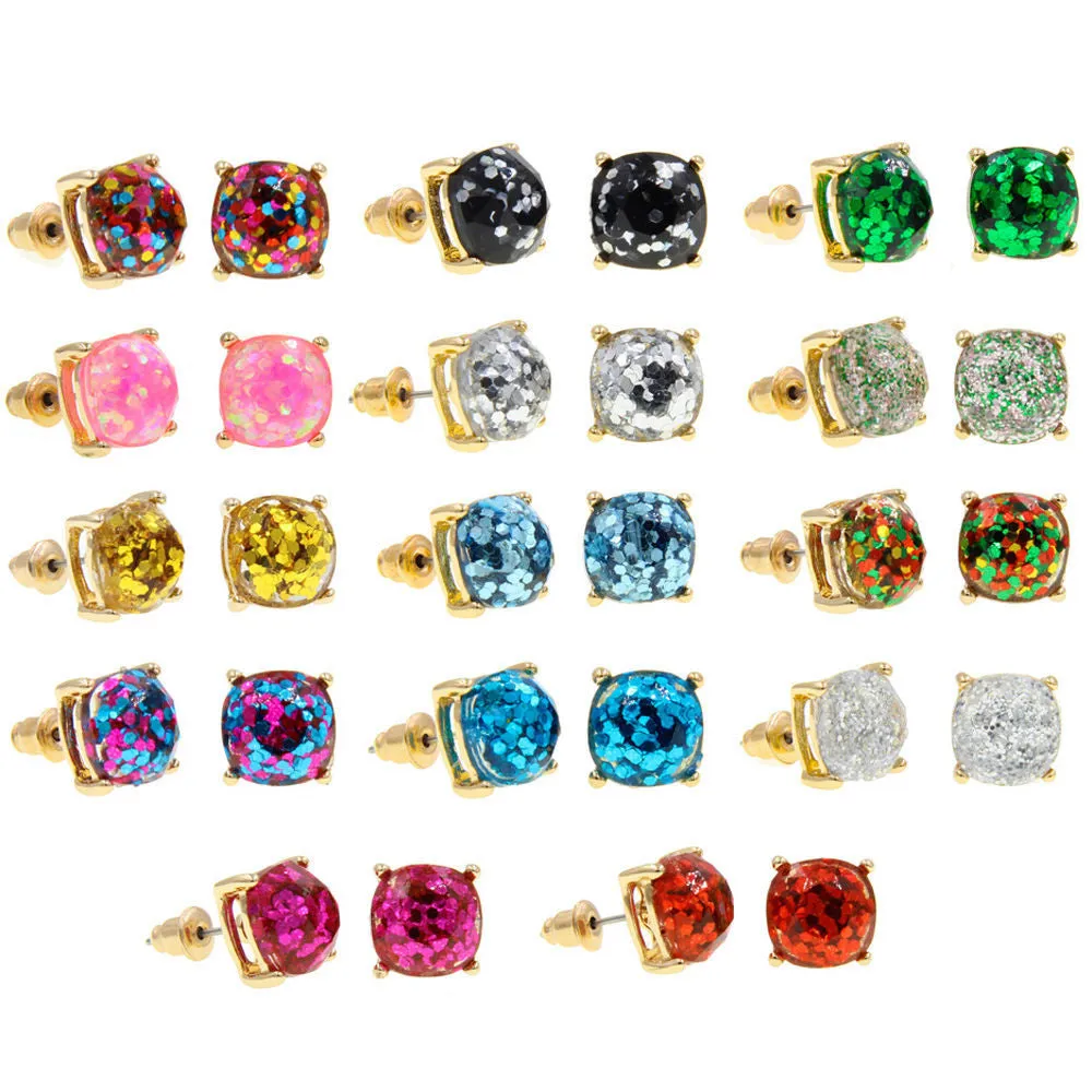 Wholesale Imitation Gemstone Square Sequin Colorful Resin Earrings