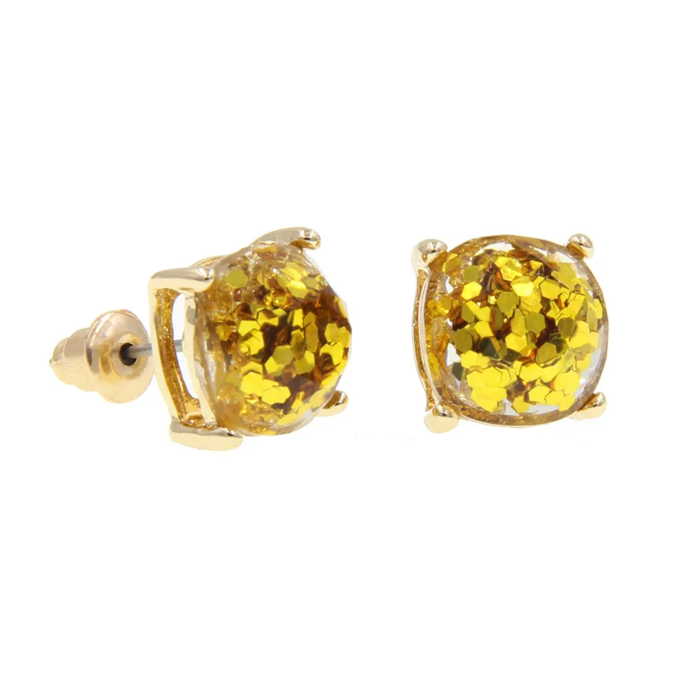 Wholesale Imitation Gemstone Square Sequin Colorful Resin Earrings