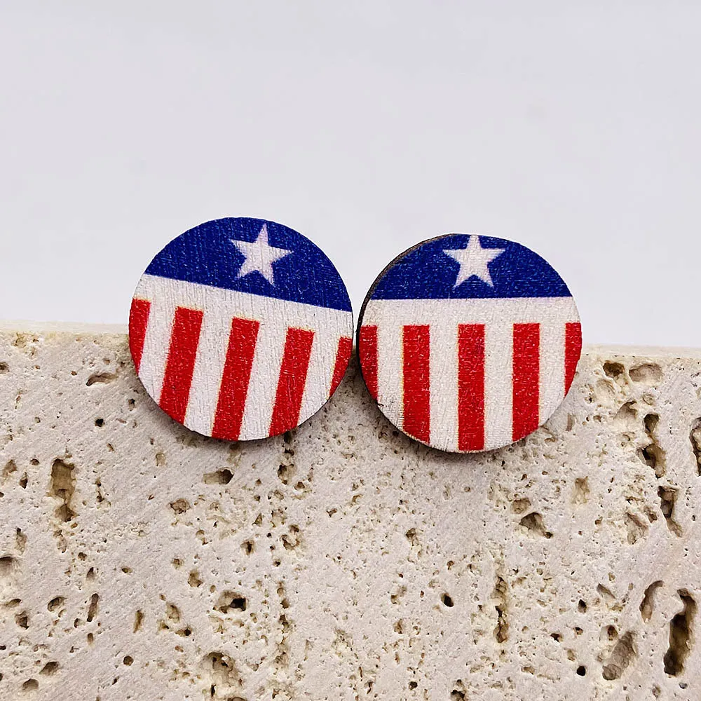 Wholesale Independence Day American Flag Wood Ear Studs