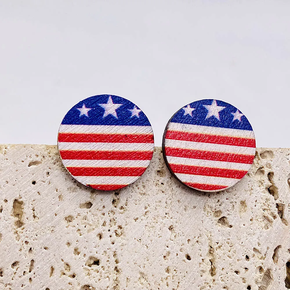 Wholesale Independence Day American Flag Wood Ear Studs