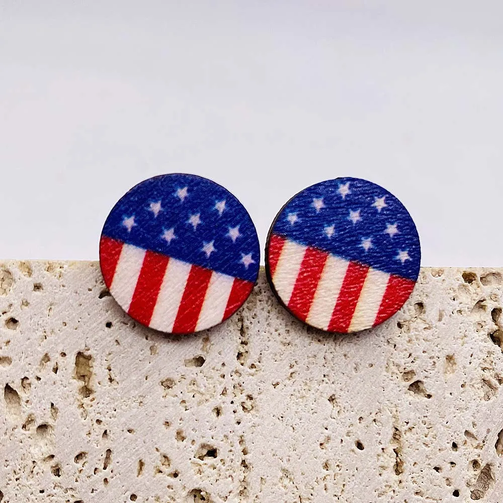 Wholesale Independence Day American Flag Wood Ear Studs