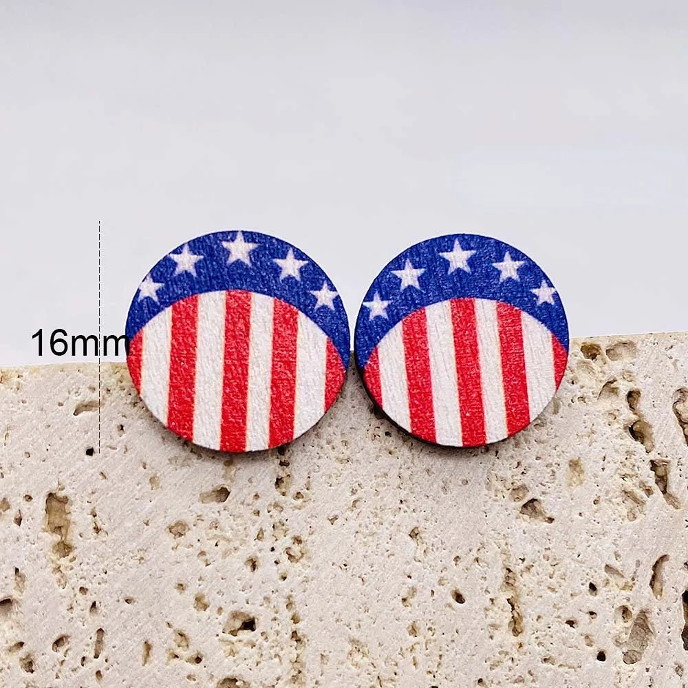 Wholesale Independence Day American Flag Wood Ear Studs
