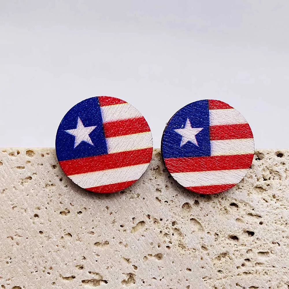 Wholesale Independence Day American Flag Wood Ear Studs