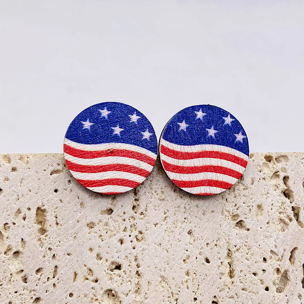 Wholesale Independence Day American Flag Wood Ear Studs