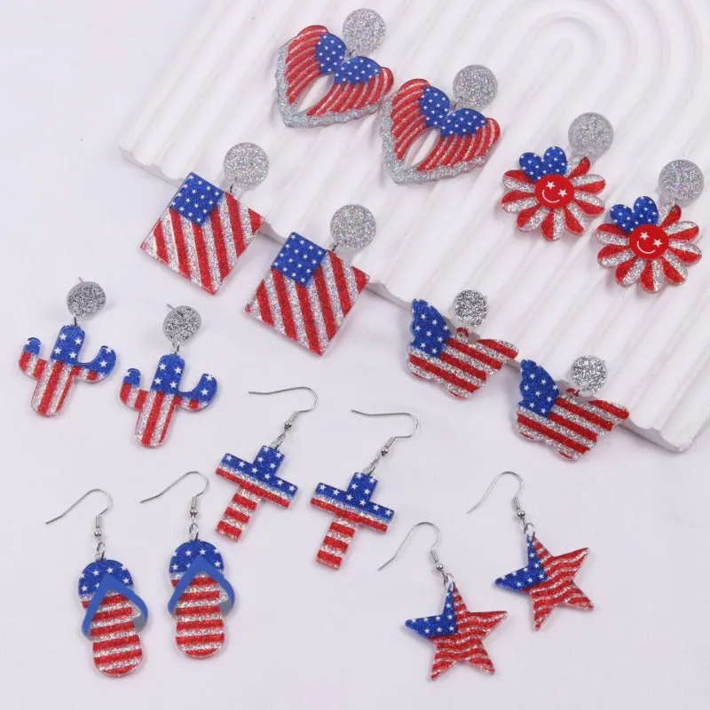 Wholesale Independence Day Elements Red, White and Blue National Flag Colorful Love Acrylic Earrings