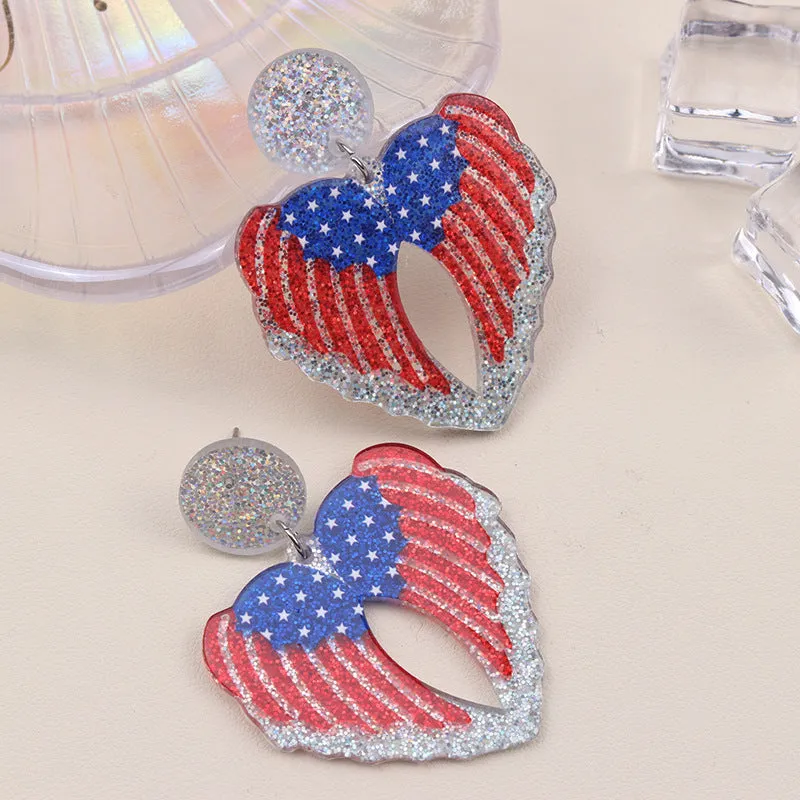 Wholesale Independence Day Elements Red, White and Blue National Flag Colorful Love Acrylic Earrings