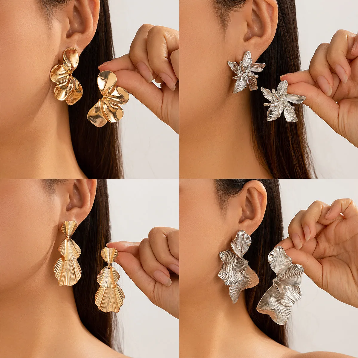 Wholesale Ins personality double-layer five-petal flower earrings