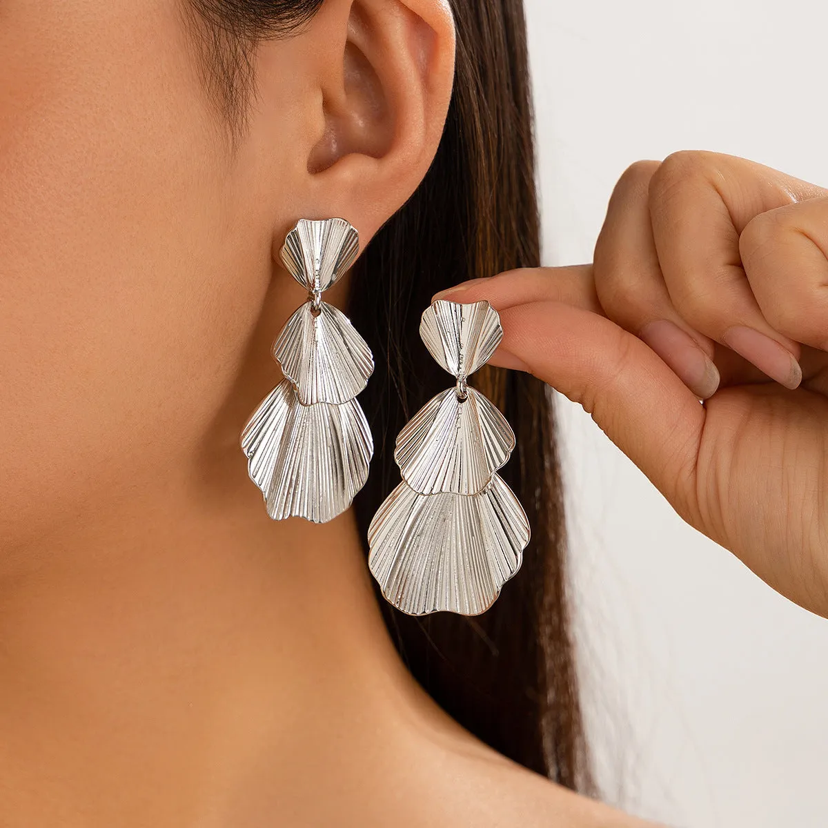 Wholesale Ins personality double-layer five-petal flower earrings
