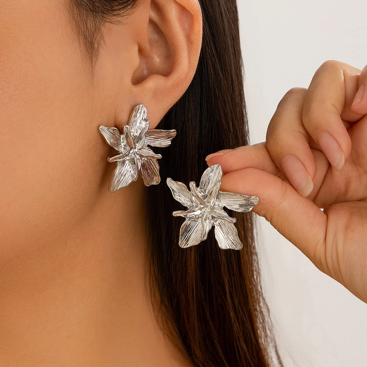 Wholesale Ins personality double-layer five-petal flower earrings