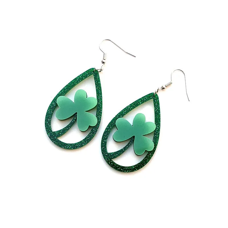 Wholesale Ireland St. Patrick's Day Jewelry Acrylic Luminous Clover Earrings Carnival Party Earrings