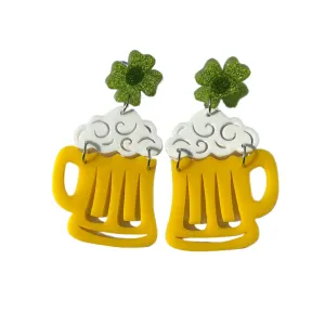 Wholesale Irish Festival Clover St. Patrick Green Yellow Beer Mug Earrings