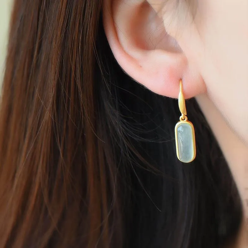 Wholesale jade ear hook natural jade earrings S925 sterling silver inlaid ancient silver simple Valentine's Day