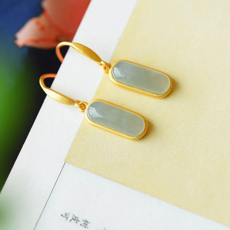 Wholesale jade ear hook natural jade earrings S925 sterling silver inlaid ancient silver simple Valentine's Day