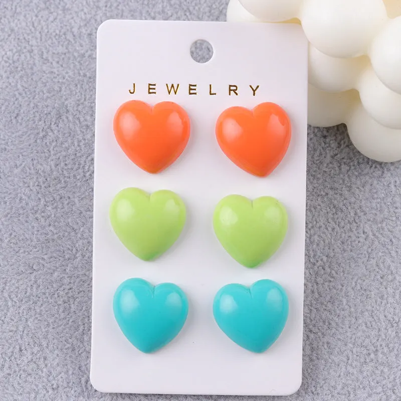 Wholesale Japanese Style Fresh Candy Colored Love Three Piece Set Acrylic Simple and Fashionable Earrings
