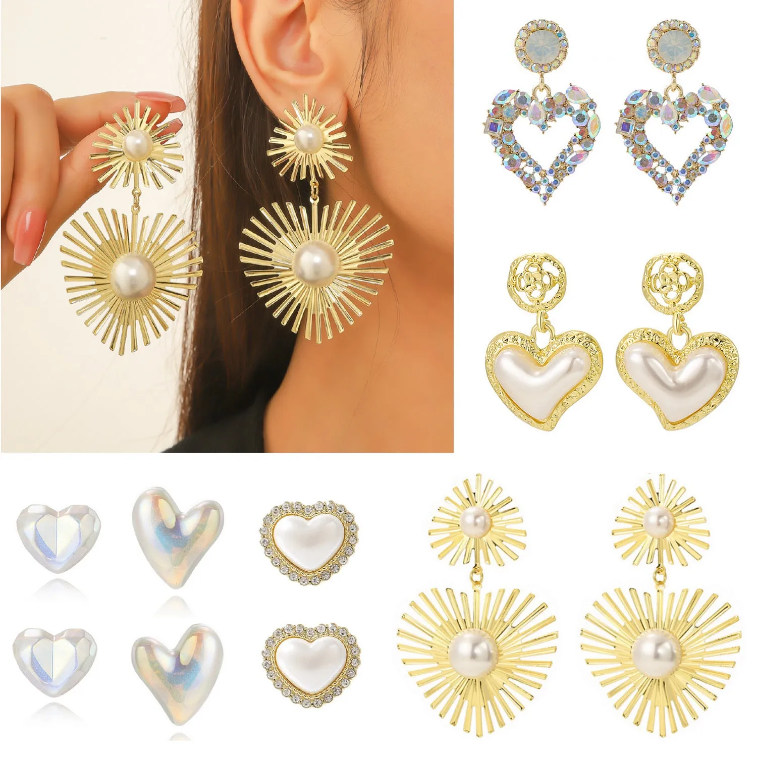 Wholesale jewelry hot gift peach heart earrings exaggerated baroque pearl lovely earrings Valentine's Day earrings