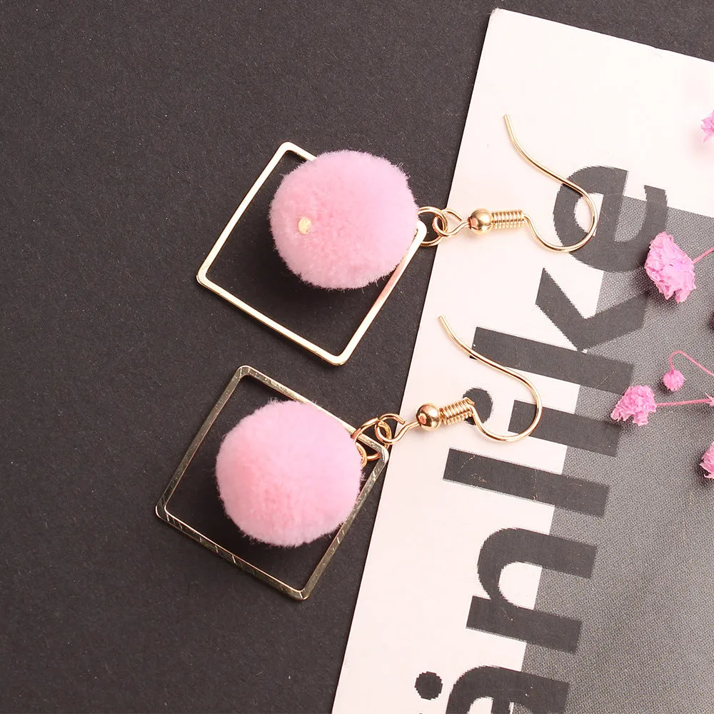 Wholesale Khaki Geometric Diamond Pom Pom Earrings