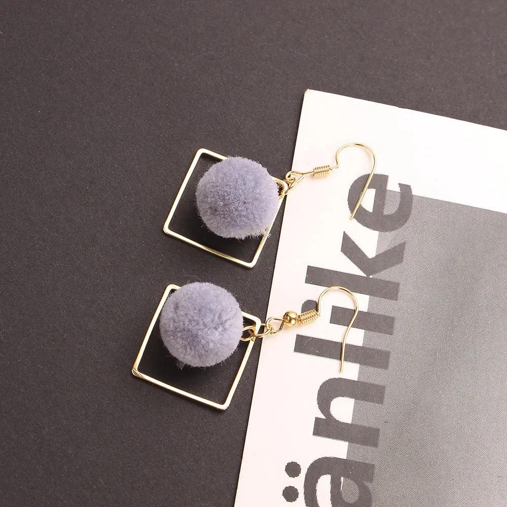 Wholesale Khaki Geometric Diamond Pom Pom Earrings