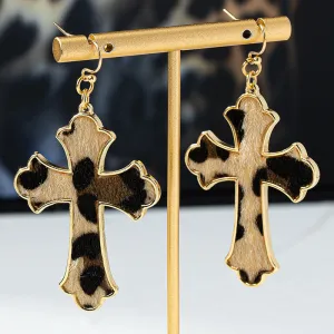 Wholesale Leopard print cross hot girl cool style earrings