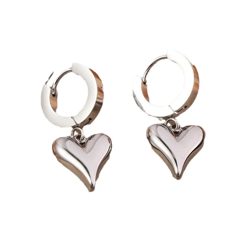 Wholesale Light Luxury Premium Stainless Steel Simple Love Heart Peach Heart Versatile Titanium Steel Earrings