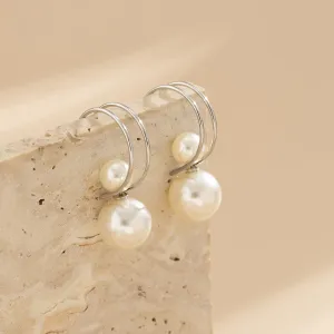 Wholesale Light Luxury Vintage Silver Needle Pearl Earrings