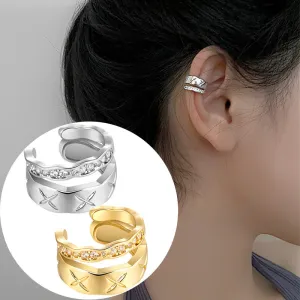 Wholesale Lingge Double-layer High-quality Zircon Square Double-layer Ear Clip