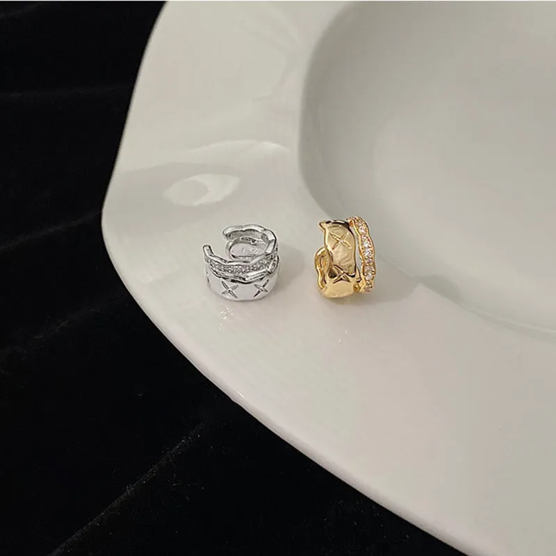 Wholesale Lingge Double-layer High-quality Zircon Square Double-layer Ear Clip