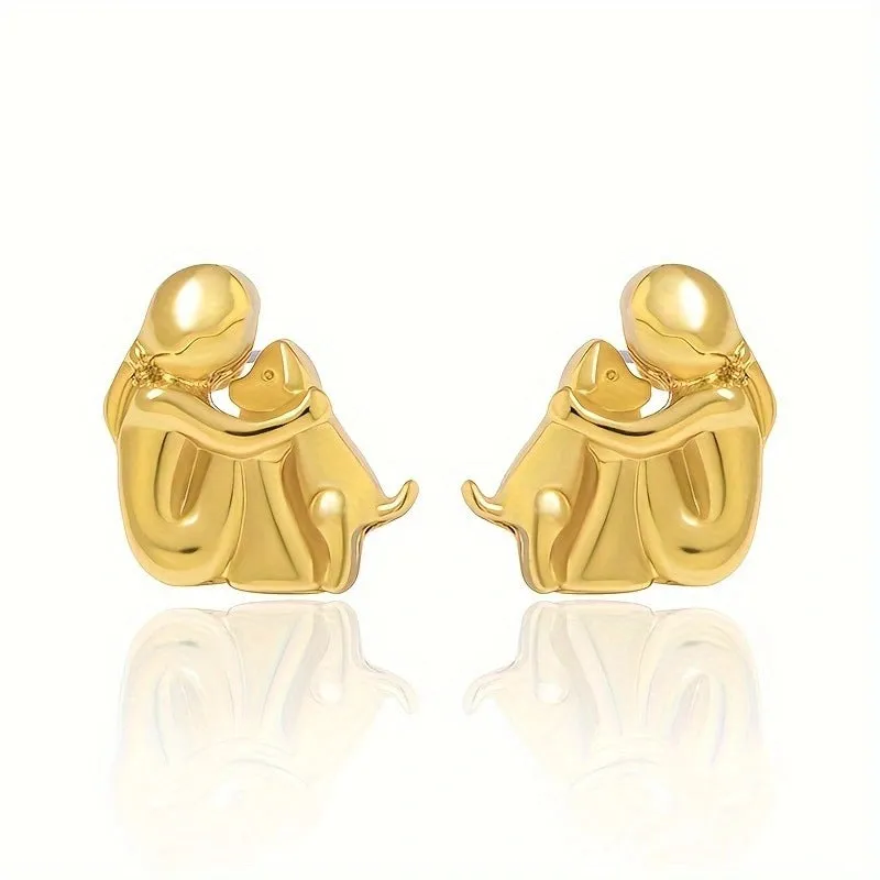 Wholesale Little Girl Hugging Dog Stud Earrings
