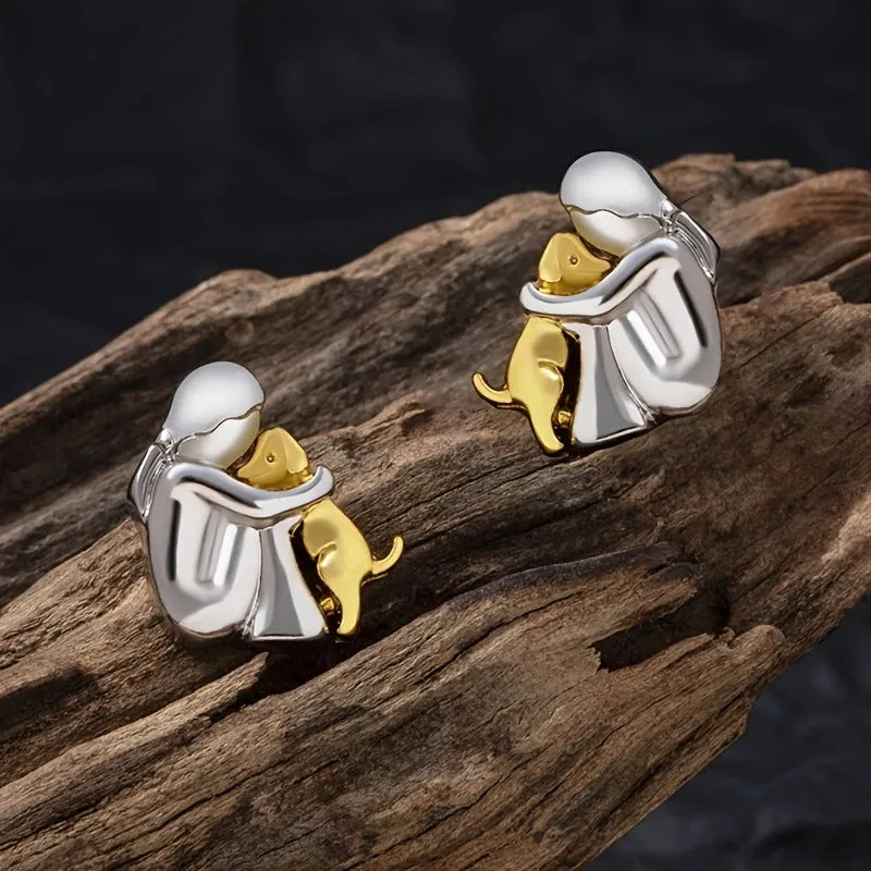 Wholesale Little Girl Hugging Dog Stud Earrings