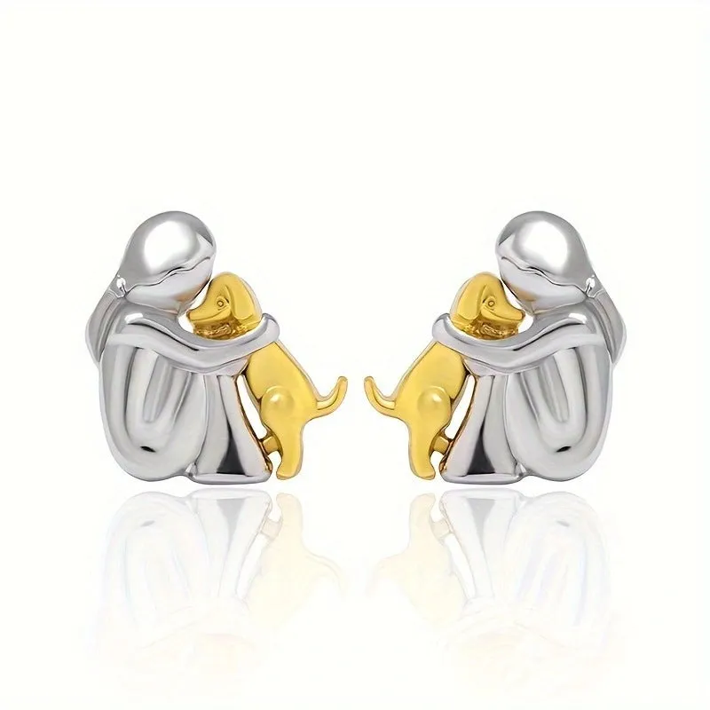 Wholesale Little Girl Hugging Dog Stud Earrings