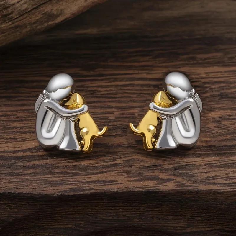 Wholesale Little Girl Hugging Dog Stud Earrings