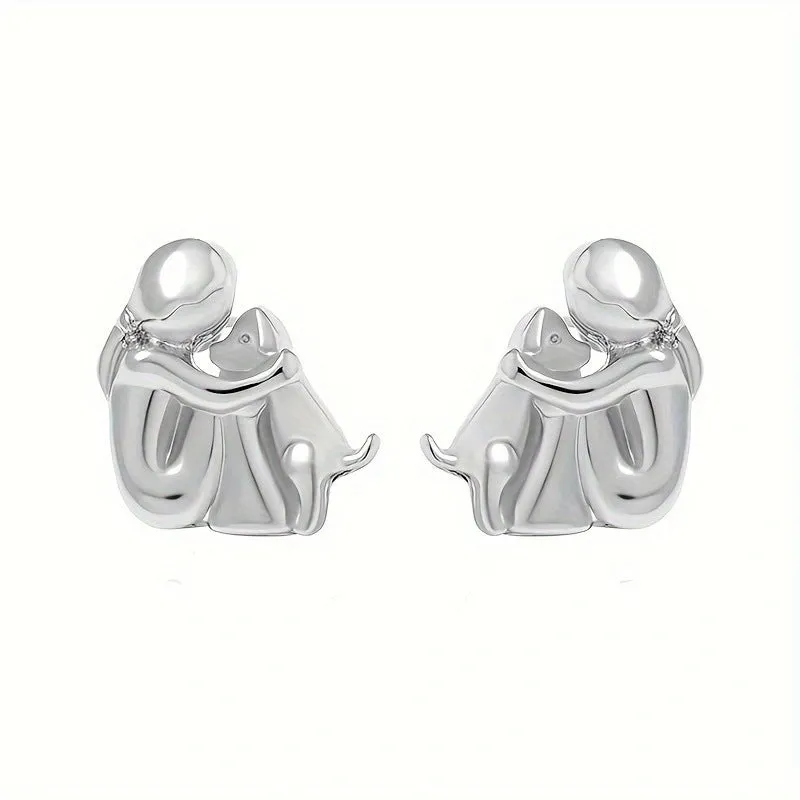 Wholesale Little Girl Hugging Dog Stud Earrings