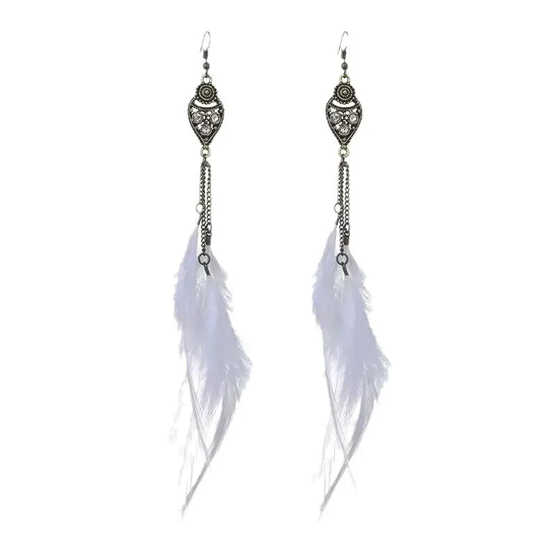 Wholesale long chain feather earrings ethnic style seaside earrings