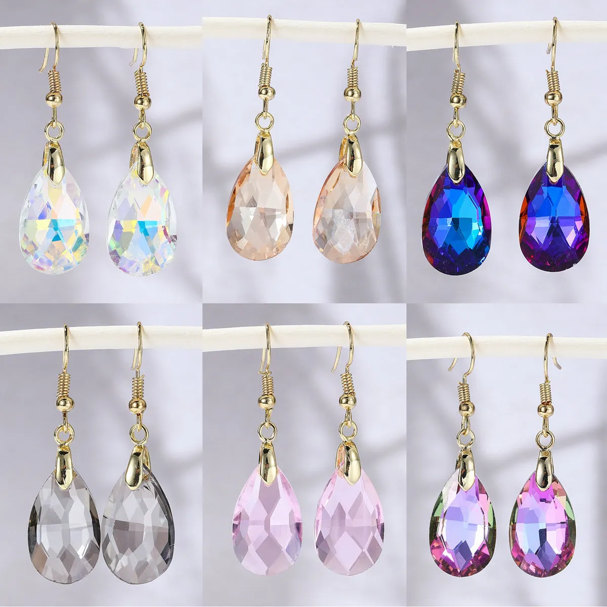 Wholesale Long crystal high-grade colorful crystal water drop earrings