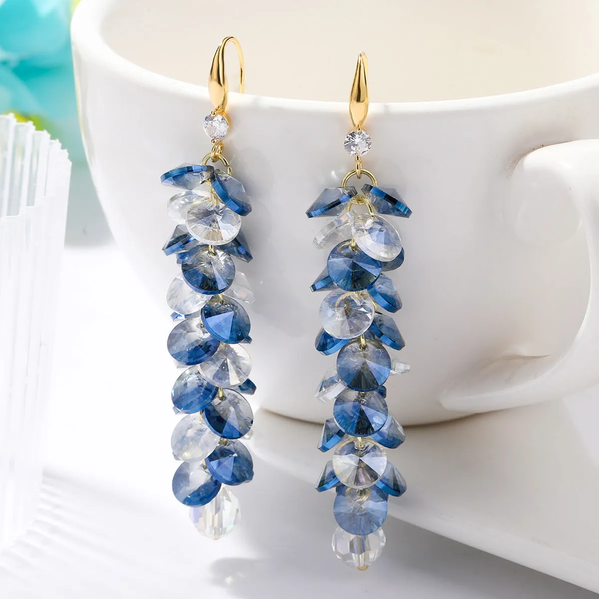 Wholesale Long crystal high-grade colorful crystal water drop earrings