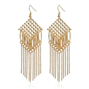 Wholesale Long tassel earrings with hollowed-out exaggerated design