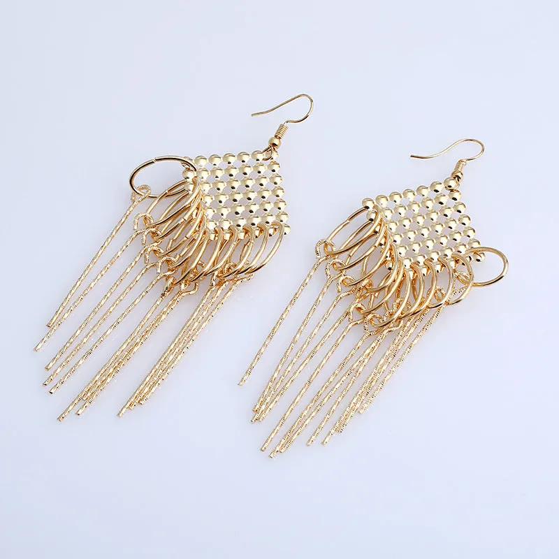 Wholesale Long tassel earrings with hollowed-out exaggerated design