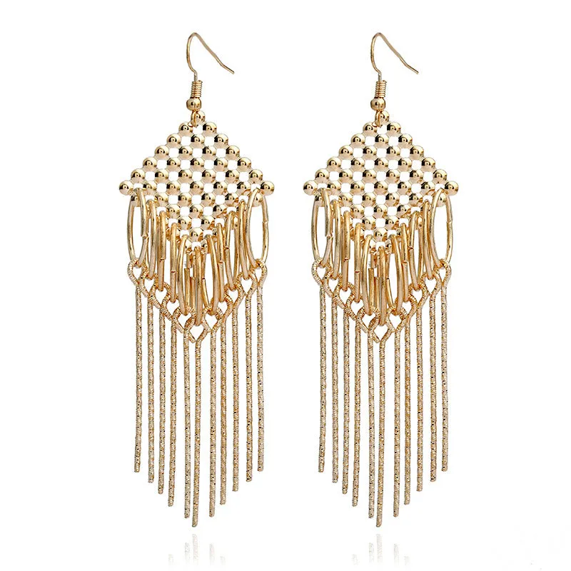 Wholesale Long tassel earrings with hollowed-out exaggerated design