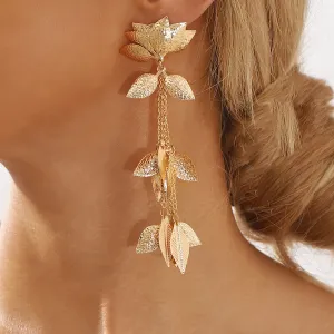 Wholesale Long Tassel Metal Lotus Exaggerated Earrings