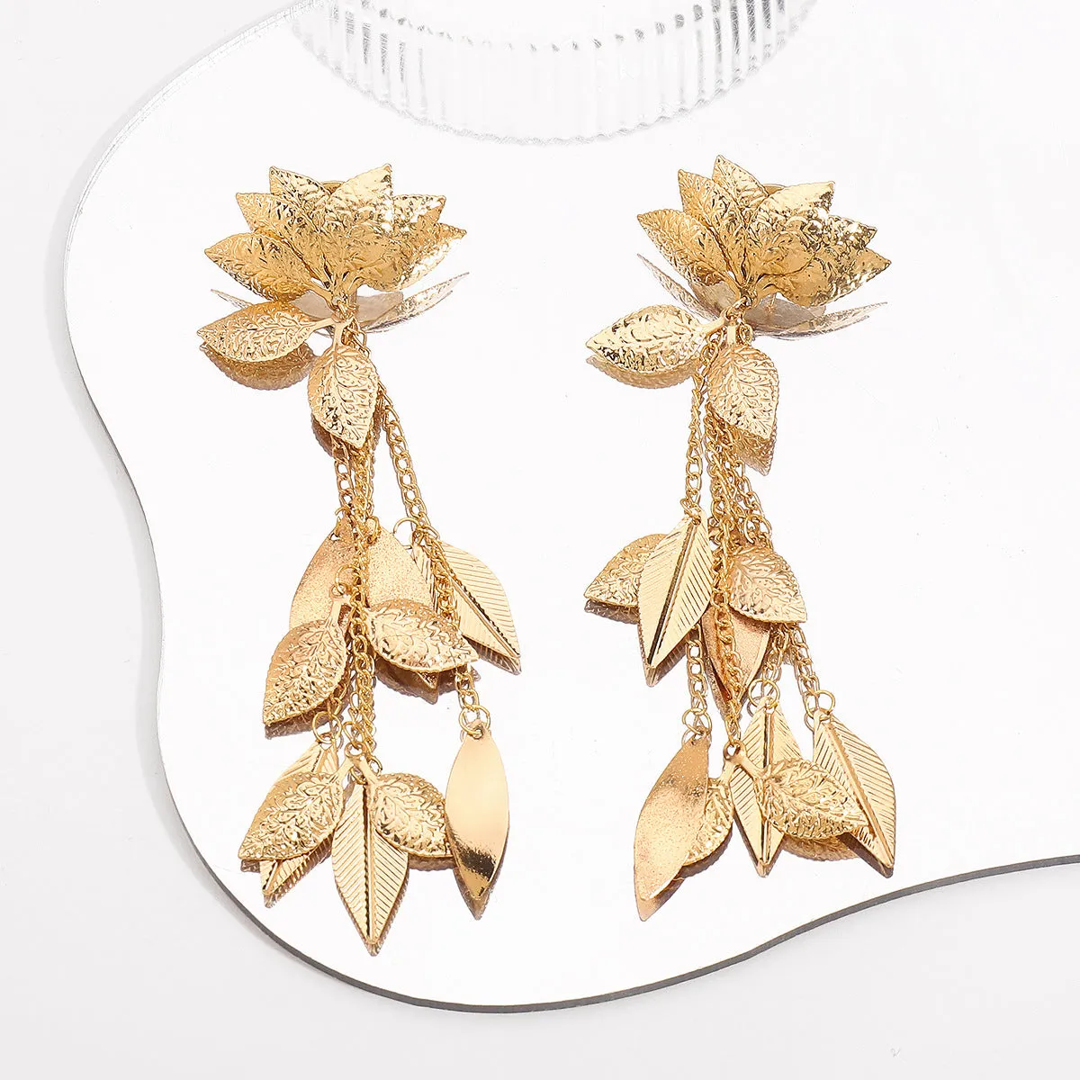 Wholesale Long Tassel Metal Lotus Exaggerated Earrings
