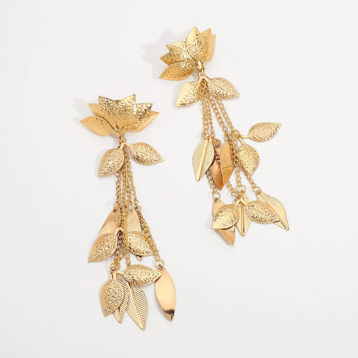 Wholesale Long Tassel Metal Lotus Exaggerated Earrings