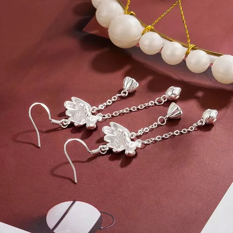 Wholesale Lotus Tassel Earrings Ancient Style Cheongsam Ear Hooks Mother's Day