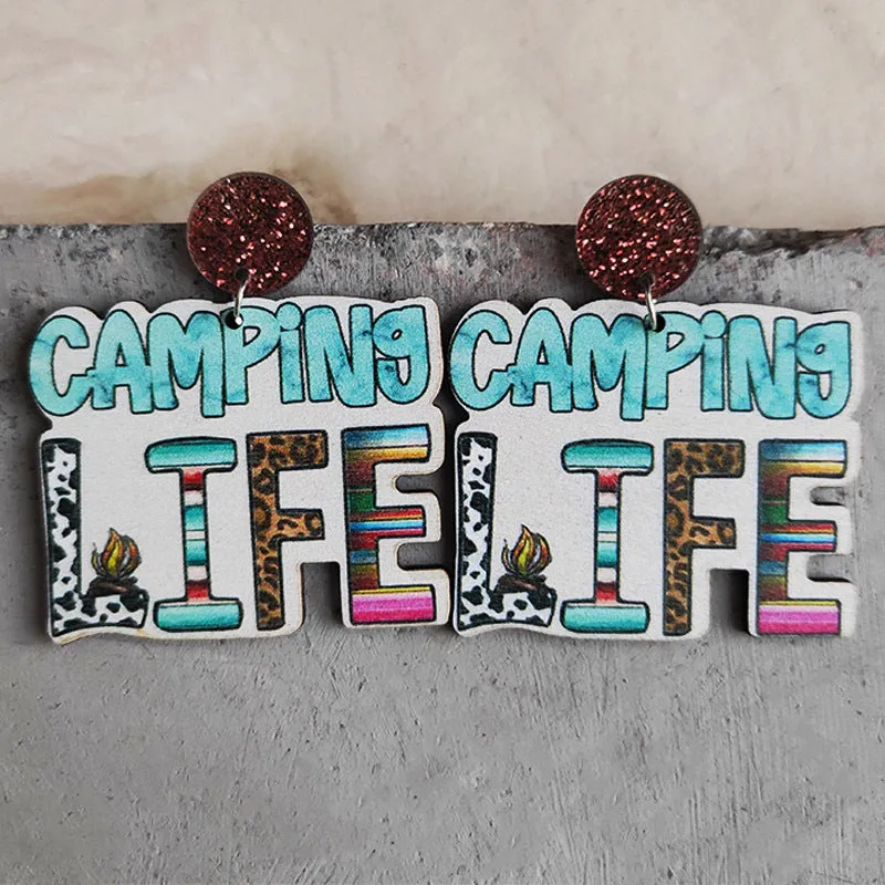 Wholesale Love Cow Print Leopard Print Campfire RV Camping Wooden Earrings