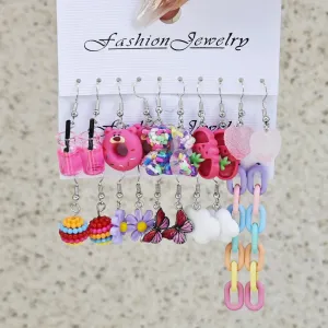 Wholesale Love Pink Bear Oil Drop Butterfly Acrylic Chain Earrings Set