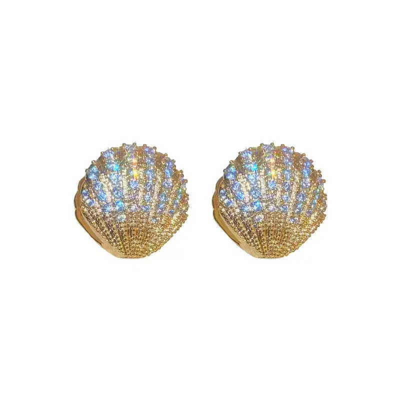 Wholesale luxury diamond-embedded shell ear buckle high-grade elegant white collar exquisite goddess jewelry Valentine's Day