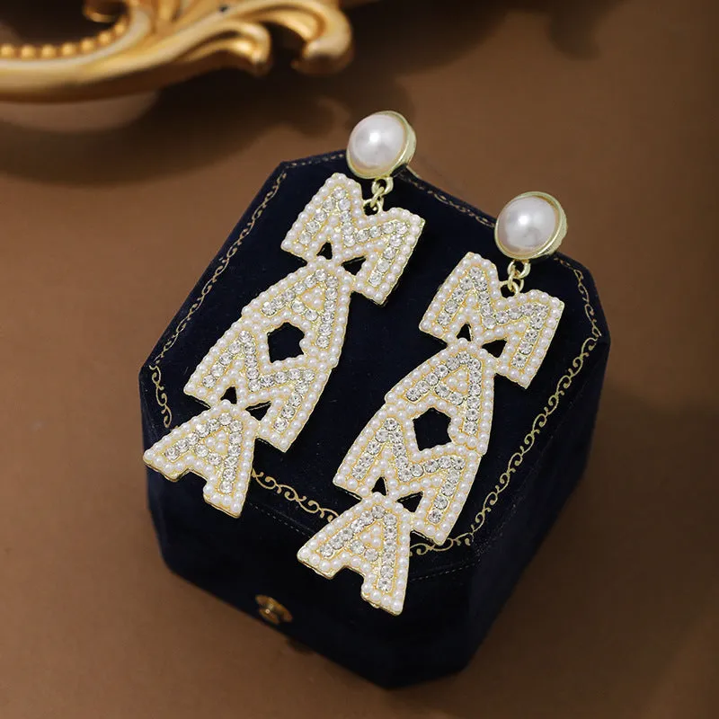 Wholesale MAMA Mother's Day Creative Letter Diamond Pearl Earrings
