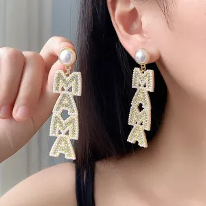 Wholesale MAMA Mother's Day Creative Letter Diamond Pearl Earrings