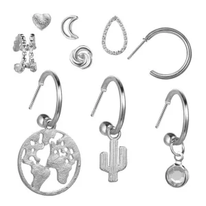 Wholesale Map Cactus Heart Alloy Ear Studs Set of 9 pairs