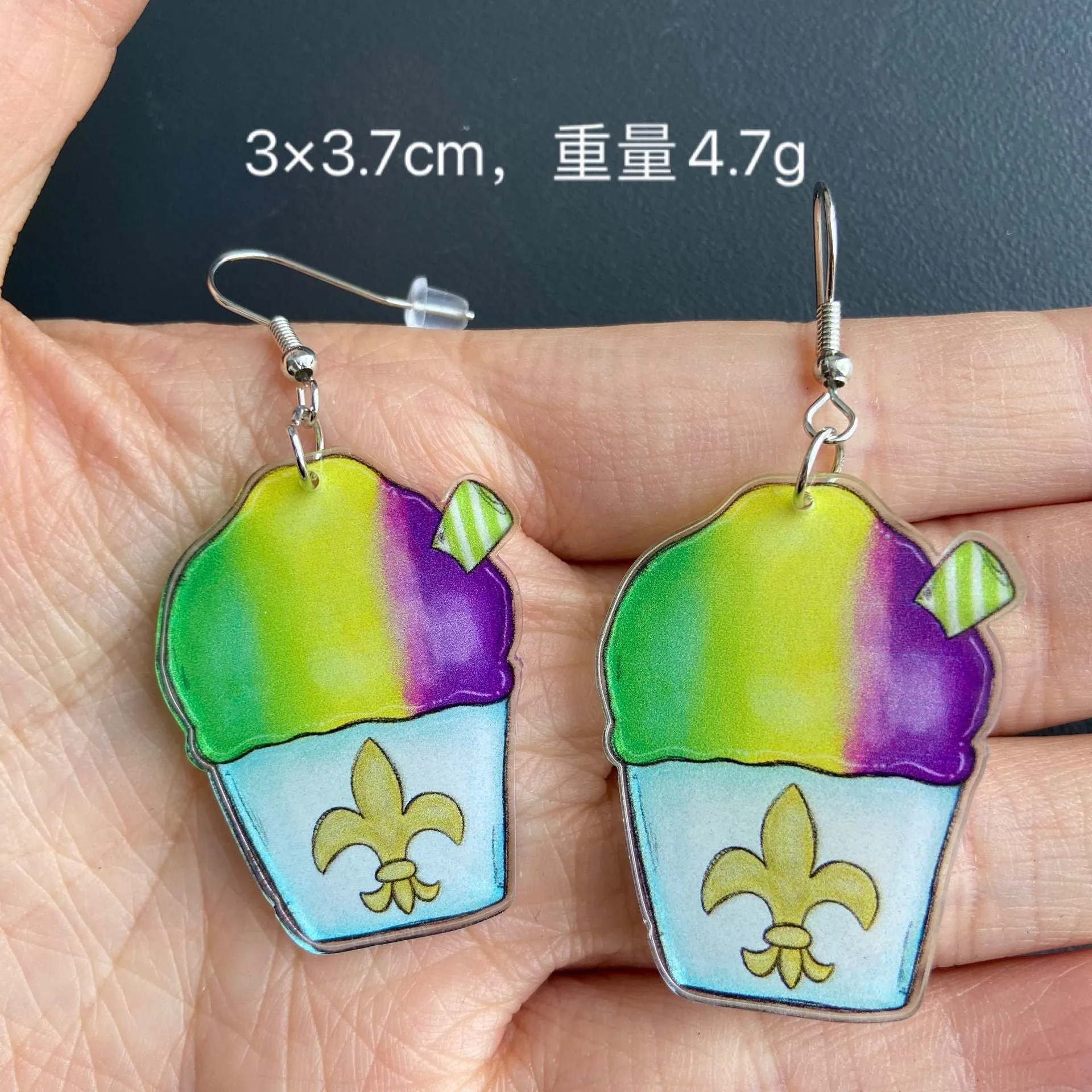 Wholesale Mardi Gras tricolor alpaca champagne bottle ice cream tree dog earrings