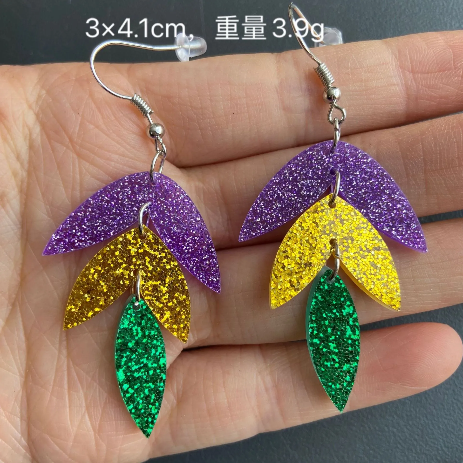 Wholesale Mardi Gras tricolor alpaca champagne bottle ice cream tree dog earrings